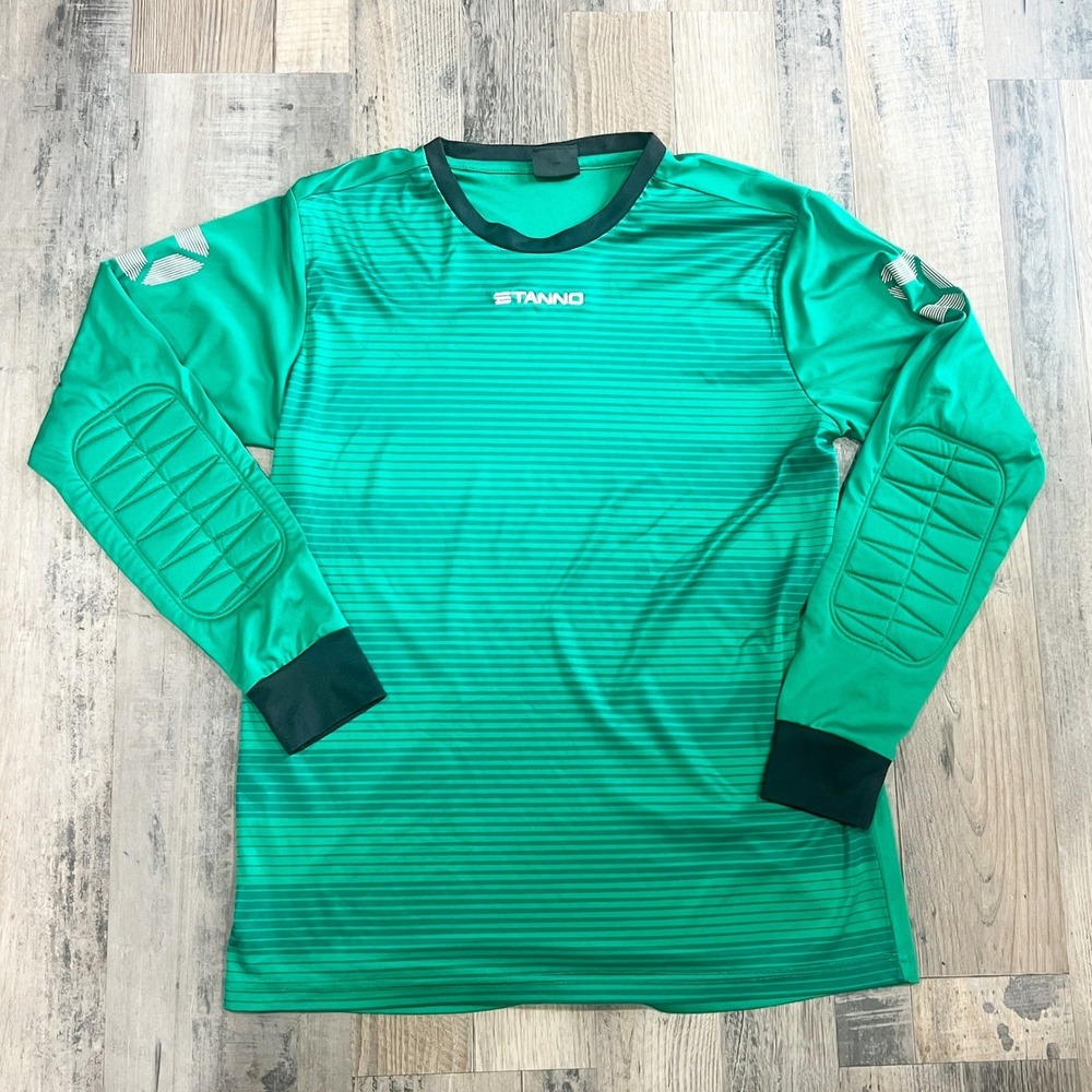 Stanno Mens Goalkeeper Jersey Green Striped Long Sleeve Padded Elbows Soccer M